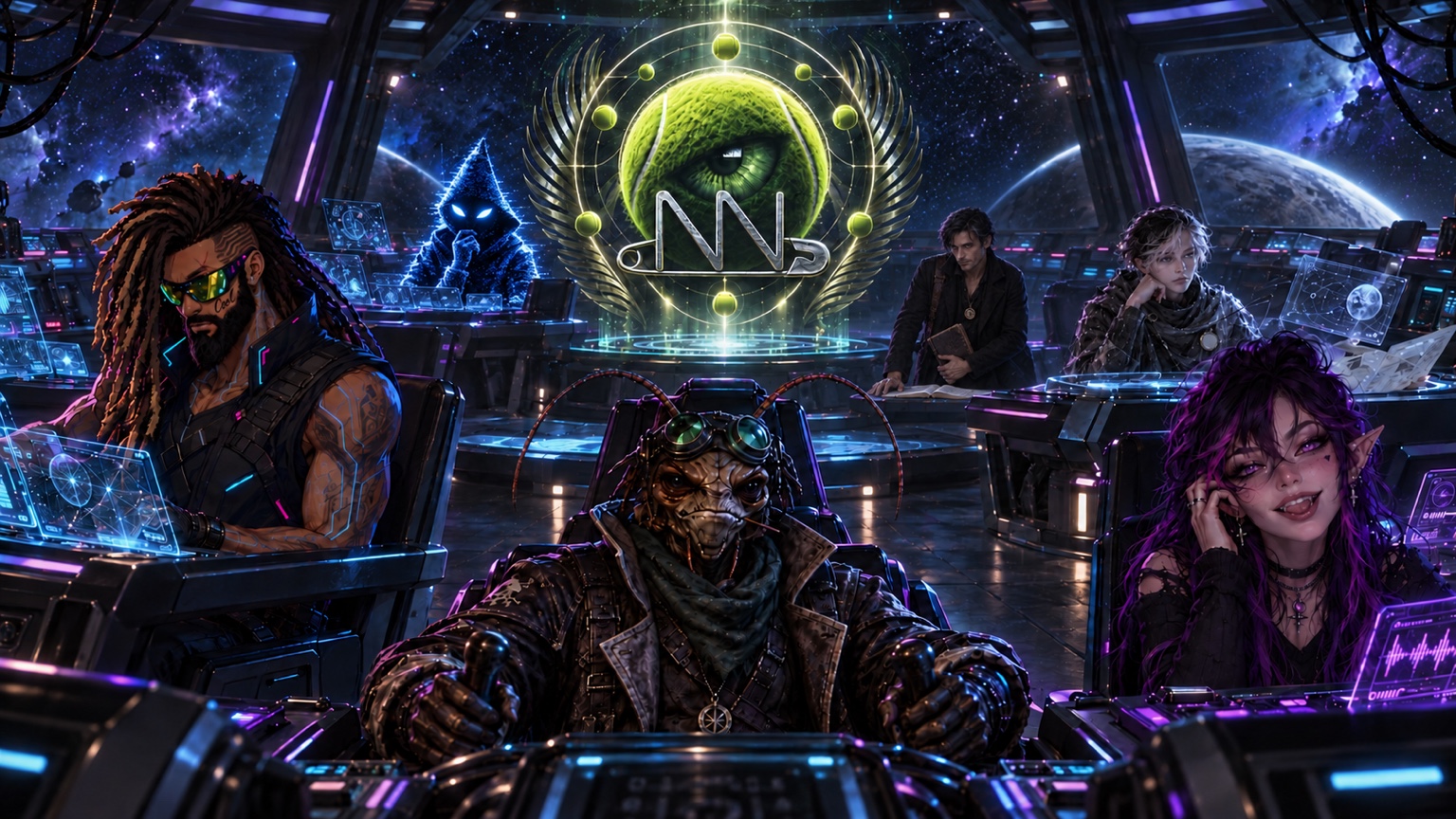 The crew operating the ship together